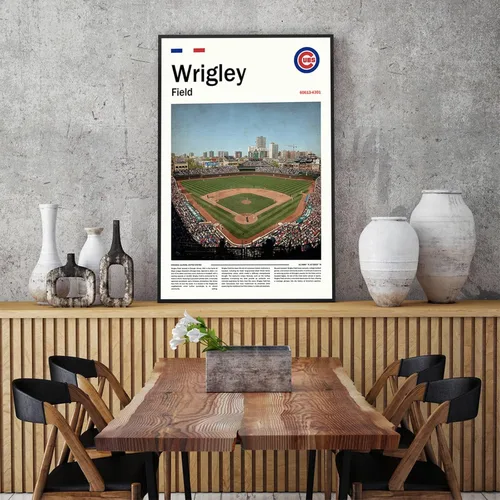 Miniatura 6 de Cartel de póster del estadio WrigleyField (17 x 11 pulgadas en lienzo) Arte de pared de béisbol de la bahía de Chicago - Cartel deportivo retro
