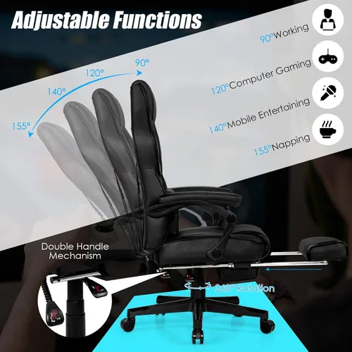 Miniatura 4 de Goplus Silla de masaje para juegos, respaldo reclinable, ajuste de altura del asiento, silla de oficina para computadora de carreras con reposapiés