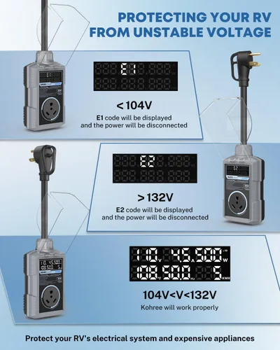 Miniatura 4 de Kohree Protector contra sobretensiones RV de 30 amperios, 18000 julios, protección contra sobretensiones de sobretensión, adaptador de enchufe RV