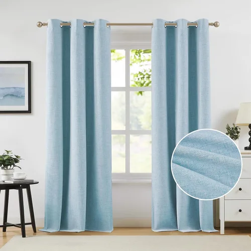 Miniatura 25 de Cortinas opacas de lino beige Melodieux de 63 pulgadas de largo para dormitorio, sala de estar, 100% cortinas con ojales para bloquear la luz