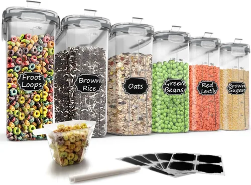 Wildone Juego de recipientes de almacenamiento de cereales, grandes recipientes herméticos de plástico sin BPA para almacenamiento de alimentos, 4