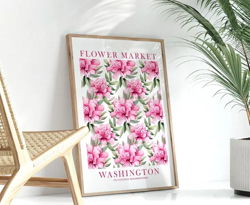 Miniatura 8 de ColorAndFlair Washington State Flower Market Rhododendron Poster Pink Green Wildflower Floral Wall Art Botanical Print Travel Gift (8x10 inches)