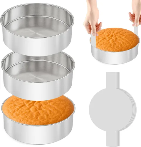 Bandejas para tartas de 6 pulgadas - 3 piezas de bandejas para tartas de cumpleaños de acero inoxidable, con 100 piezas de papel pergamino,
