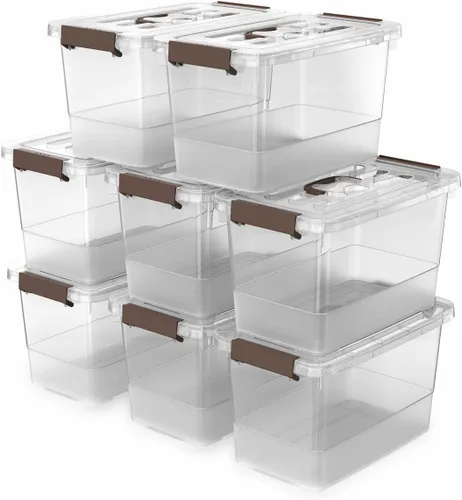 Miniatura 7 de Contenedores de almacenamiento de plástico negro con pestillo, paquete de 8 contenedores de plástico transparente con asa y tapa, multiusos, 4