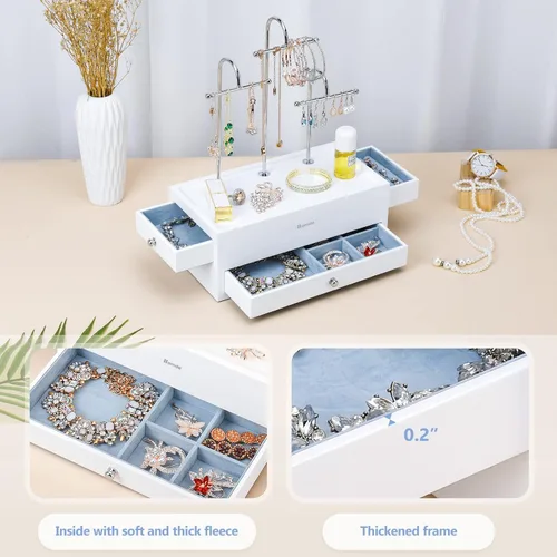 Miniatura 5 de Homde Organizador de joyas para collares, aretes, anillos con ganchos de metal (blanco)