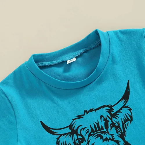 Miniatura 39 de fhutpw Conjunto de camiseta de manga corta con estampado de vaca y pantalones acampanados de dibujos animados para niñas