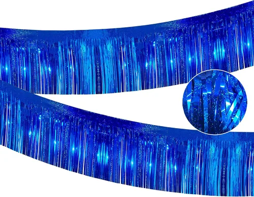 Paquete de 2 flotadores de 10 pies con purpurina azul real para remolque, flecos de papel de aluminio con purpurina metálica, serpentinas de oropel