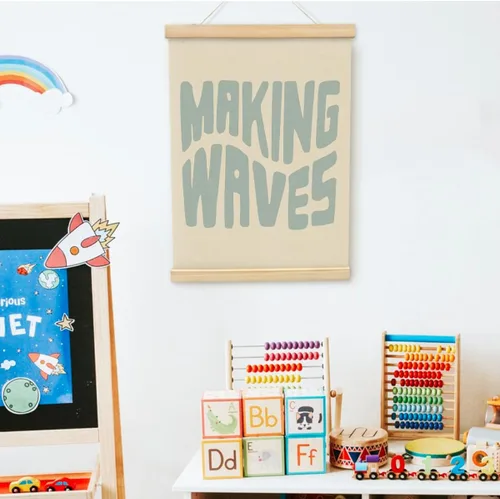 Miniatura 2 de PLKMN Decoración de pared de playa de surf, arte de pared de olas con colgador de póster de madera, arte de pared costero de verano, 12 x 16