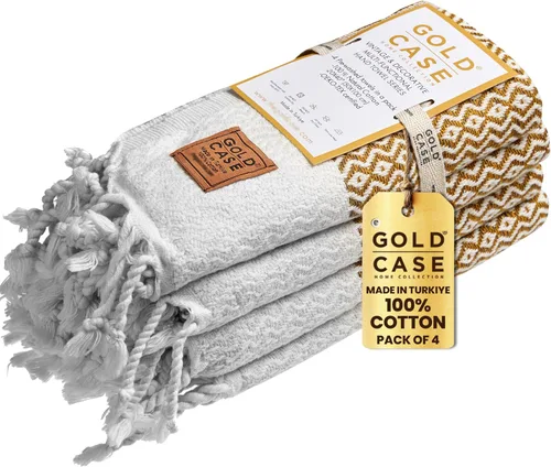 Miniatura 15 de Gold CASE - Juego de 4 Toallas de Mano Turcas para Baño, 20 x 40 pulgadas, Toallas de Baño 100% Algodón, Toalla Pequeña de Cocina Aphrodite