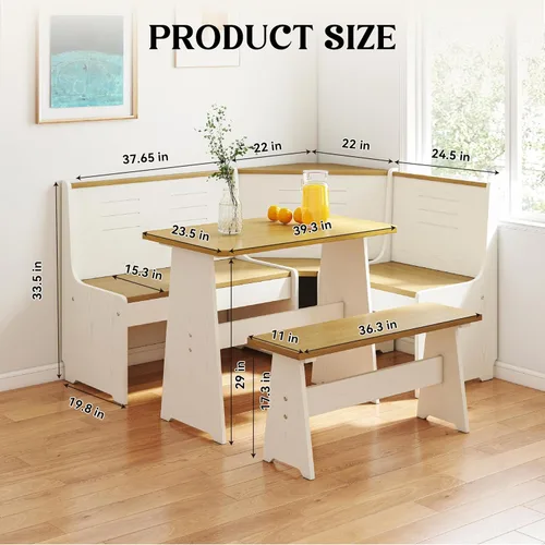 Miniatura 2 de Breakfast Nook - Juego de sillas de banco de cocina, mesa de comedor esquinera, ahorro de espacio, asiento reversible en forma de L para 3-5 Madera