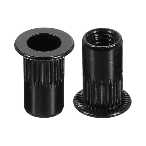 Miniatura 12 de uxcell Tuercas de remache M4 de acero al carbono chapadas en zinc moleteado cabeza plana roscada tuerca de inserción negra 20 piezas