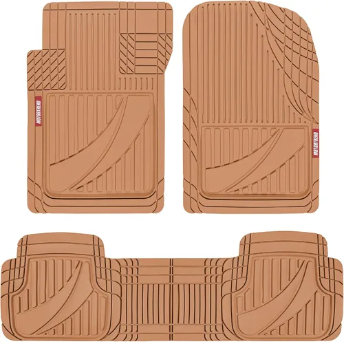 Motor Trend FlexTough™ - Alfombrillas Avanzadas de Goma Beige para Piso de Automóvil – Alfombrillas de Piso de Servicio Pesado Recortables para
