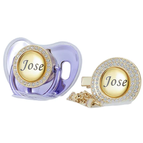 Miniatura 15 de Juego de Chupete y Clip con Nombre Personalizado Brillante - Binky Personalizado para Baby Shower, Recuerdo de Recién Nacido para Fotos Dorado