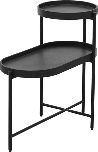 Miniatura 8 de Mesa auxiliar moderna de metal con bandeja redonda, mesa auxiliar de sofá de 2 niveles, mesa auxiliar de metal con estante de almacenamiento
