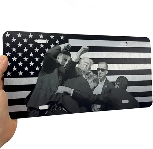 Miniatura 47 de JASS GRAPHIX Placa de matrícula personalizada con la bandera estadounidense de línea amarilla, homenaje personalizado a despachadores y operadores