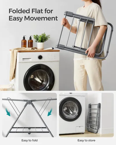Miniatura 6 de SONGMICS Escurridor de ropa pequeño, plegable de 2 niveles, ahorro de espacio, para ropa pequeña, toallas, baño, balcón, 17.3 x 39.8 x 19.7 Blanco