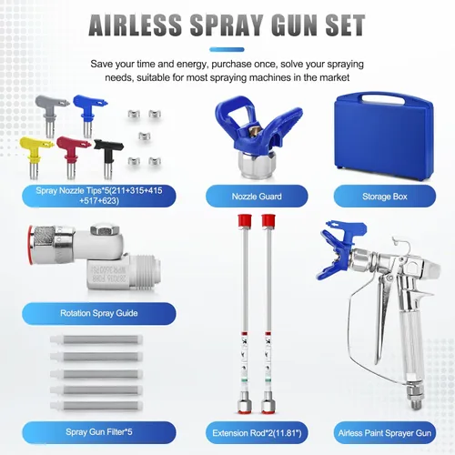 Miniatura 7 de Kit de 16 pistolas pulverizadoras de pintura sin aire, pistola pulverizadora de pintura sin aire de 3600 PSI con protectores de punta de boquilla