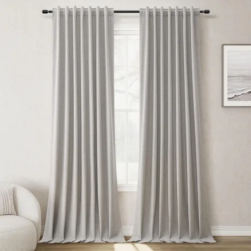 Miniatura 16 de BOODII Cortinas de lino 100% opacas para dormitorio de 102 pulgadas de largo, con aislamiento térmico, oscurecimiento de la habitación, cortinas