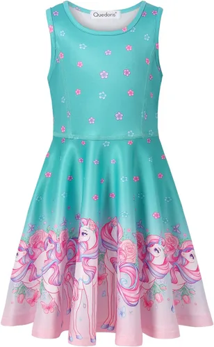 Miniatura 2 de Vestido Quedoris de unicornio para niña, vestido con vuelo para fiesta, estilo casual, con estampado, para niñas de 2 a 10 años