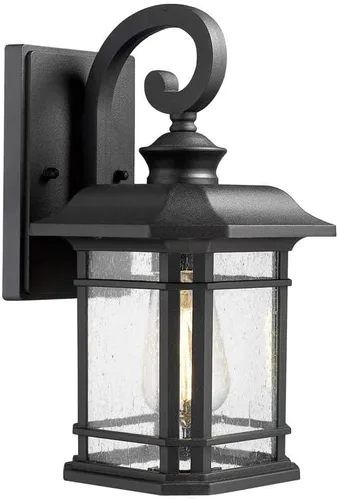 Emliviar Luces de Farol de Pared para Exteriores, Lámpara de Aplique de Pared Exterior de 1 Luz, Acabado Negro con Vidrio Granulado Transparente,