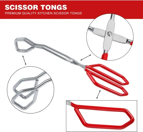 Miniatura 2 de MSY BIGSUNNY Pinzas de tijera de acero inoxidable, pinzas de cocina resistentes con asas suaves (1, rojo de 11 pulgadas)
