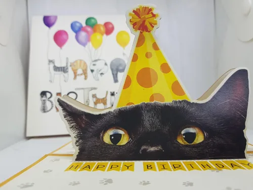 Miniatura 6 de Tarjeta de cumpleaños de gato negro, tarjeta desplegable 3D con sobre, tarjeta de felicitación de feliz cumpleaños para amantes de los gatos