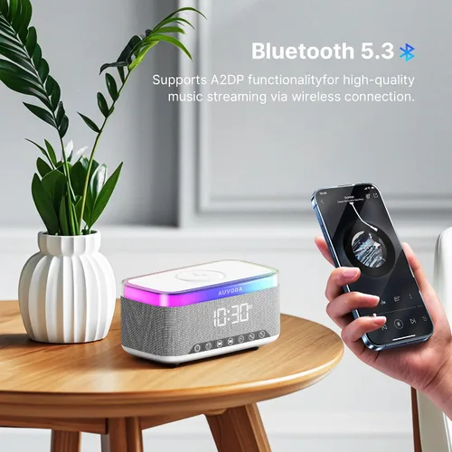 Miniatura 7 de Altavoz Bluetooth S300, altavoz portátil inalámbrico con carga inalámbrica de 15 W, luz nocturna de 13 colores, alarma, estéreo de 16 W, TWS, BT5.3