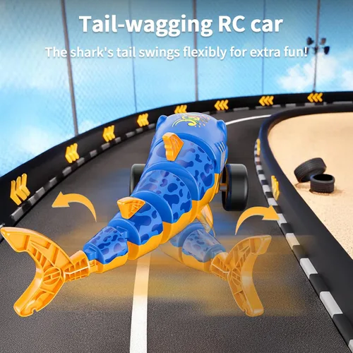 Miniatura 3 de suangrc Juguete de coche de tiburón RC para niños, tiburón de control remoto de 2.4 GHz con cola oscilante, juguete de tiburón con luces LED