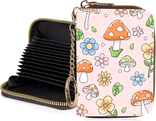 Miniatura 19 de Tarjetero de crédito para mujer, pequeña cartera RFID con cierre de llavero, bonita cartera de piel sintética, carteras para tarjetas de crédito