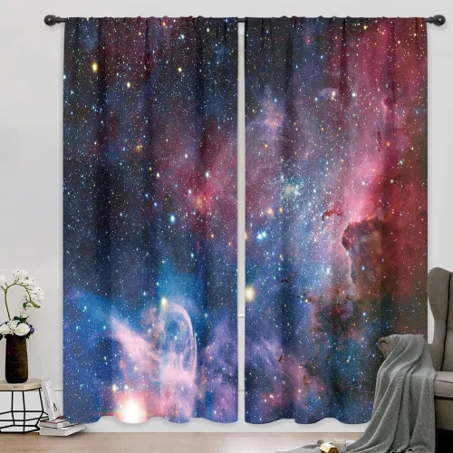 Miniatura 8 de Riyidecor Cortinas y Drapes Galaxia Espacio Nebulosa Cortinas de Cocina (2 Paneles 29.5 x 63 Pulgadas) Azul Bolsillo para Varilla Universo Planetas