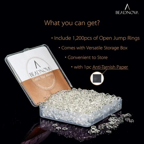 Miniatura 2 de BEADNOVA Anillos de salto de 5mm para hacer joyas, anillos abiertos plateados para aretes y llaveros (1200 piezas)