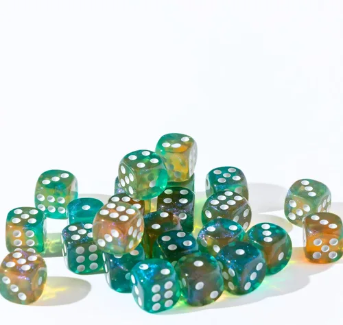 Miniatura 7 de Paquete de 25 dados D6 de 0.472 pulgadas, colección a juego de 6 dados con pipas (granito amarillo y negro)