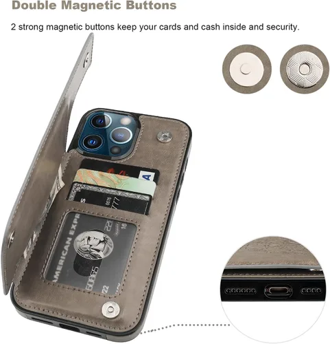 Miniatura 7 de Vaburs Funda compatible con iPhone 13 Pro Max con tarjetero y diseño de mandala en relieve, de piel sintética, doble botones, a prueba de golpes