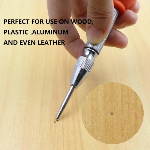 Miniatura 6 de WHLLING Punzón central automático de 2 piezas, perforador de metal ajustable de 5 pulgadas, herramienta de punzón central con resorte con tapa