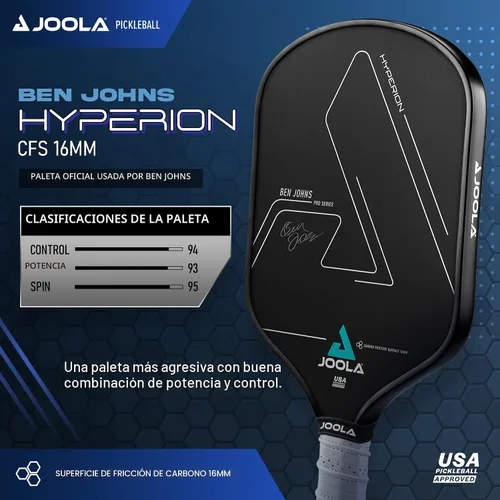 Miniatura 2 de JOOLA Ben Johns Hyperion CFS - Pala de pickleball con superficie de carbono con grano alto y giro, mango alargado, remo Ben Johns aprobado por USAPA
