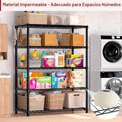 Miniatura 8 de PrimeZone Estantes de Almacenamiento de Metal de Alambre - Unidad Organizadora de Estantería de Garaje de Servicio Pesado de 5 Niveles Ajustables