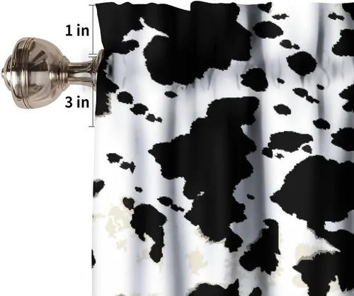 Miniatura 6 de Cenefa de piel de vaca blanca y negra, con estampado de animales de granja occidental, cortina corta opaca para ventana de granja, cocina
