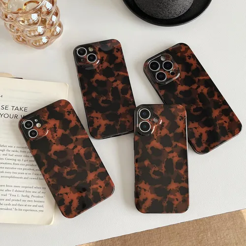 Miniatura 2 de Huahuacase Funda compatible con iPhone 11, diseño de caparazón de tortuga, retro, ámbar y marrón, estampado de guepardo leopardo, funda protectora