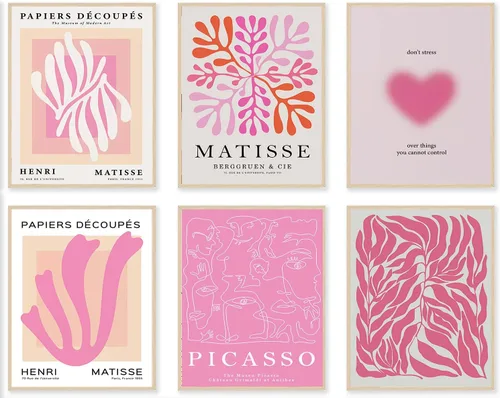 Miniatura 16 de KBKBART Matisse - Impresiones artísticas para pared, póster abstracto de arte de pared de Matisse, negro y beige, línea de cuerpo para mujer, hojas