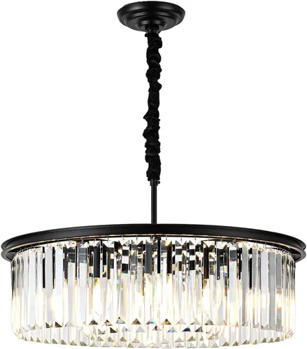 Candelabro de cristal negro de 23 pulgadas, 8 luces, moderno colgante de cristal, lámpara de techo, 2 anillos, candelabros de lujo, para comedor, 2