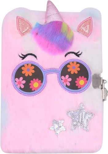 Miniatura 10 de BOLLEY JOSS Cuaderno de unicornio arcoíris para niños, diario de felpa para niñas y adolescentes, bloc de escritura con forro A5, 160 páginas