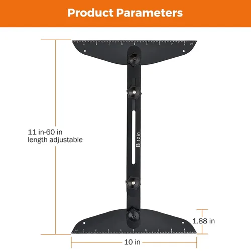 Miniatura 2 de BEAMNOVA Medidor de peldaños de escalera ajustable, herramienta de plantilla de acero inoxidable de 11 a 60 pulgadas con escala angular