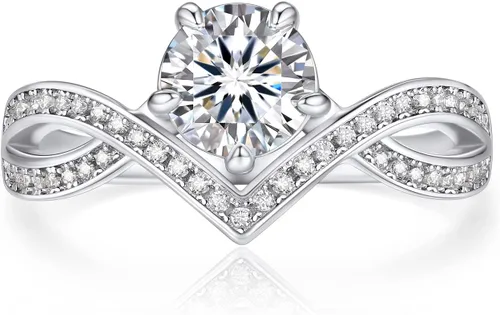MomentWish Anillo de compromiso para mujer, anillo de promesa de moissanita, anillo de plata de ley 925 con diamante simulado VVS1 de color D