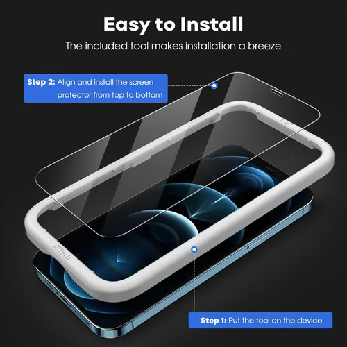 Miniatura 4 de JETech Protector de pantalla de cobertura completa para iPhone 12 Pro Max de 6.7 pulgadas, película de vidrio templado con herramienta de fácil