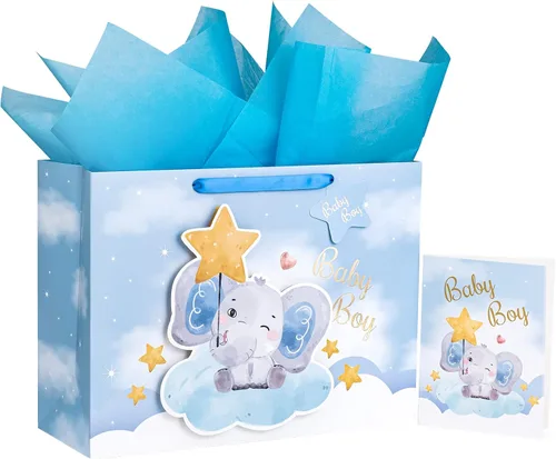 Miniatura 24 de WRAPAHOLIC Bolsa de regalo extra grande de 16" para bebé niña con tarjeta y papel de seda - Para baby shower, bebé recién nacido Jirafa bebé niña