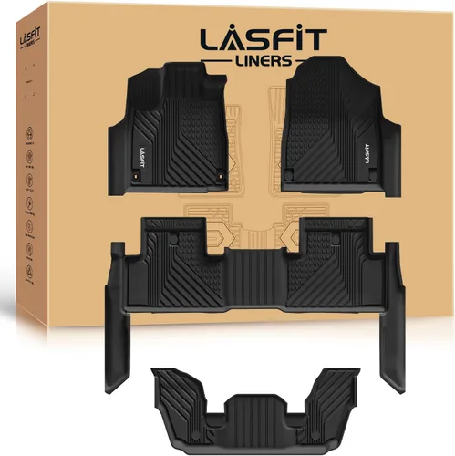 Miniatura 11 de LASFIT Tapetes para 1a y 2a fila de asientos de auto de elastómero termoplástico para todo tipo de clima, fáciles de limpiar, de ajuste