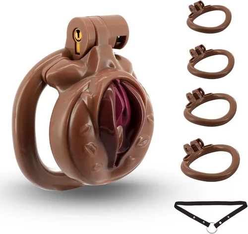 Miniatura 7 de Jaula de castidad masculina ligera ABS + dispositivo de castidad de resina, juguetes sexuales para adultos con 4 tamaños diferentes de anillos, Rosa