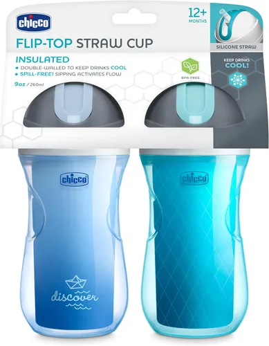 Miniatura 8 de Chicco Taza con tapa abatible y popote 9oz Taza para bebés con aislamiento, cuenta con popote de silicona suave Válvula a prueba de derrames