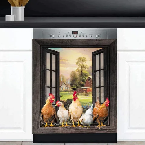 Miniatura 2 de Cubierta magnética para lavavajillas de pollo de granja, decoración de cocina, gallo para refrigerador, cubierta de puerta de nevera, ventana