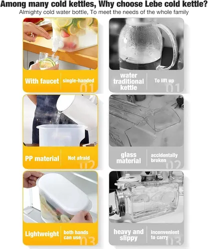 Miniatura 5 de 2 tetera fría con grifo en el refrigerador, dispensador de bebidas heladas, dispensador de bebidas con espita, leche, dispensador de limonada